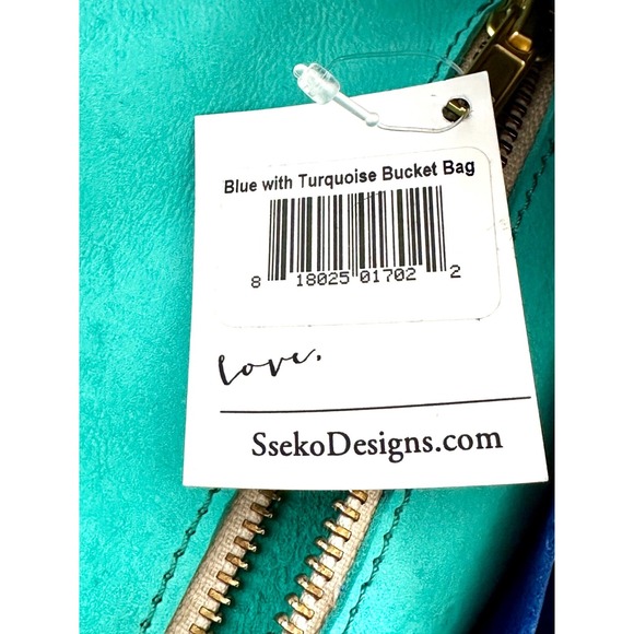 SSEKO DESIGNS Cobalt & Turquoise Blue NWT Genuine Suede Bucket Shoulder Bag Tote - Picture 10 of 11